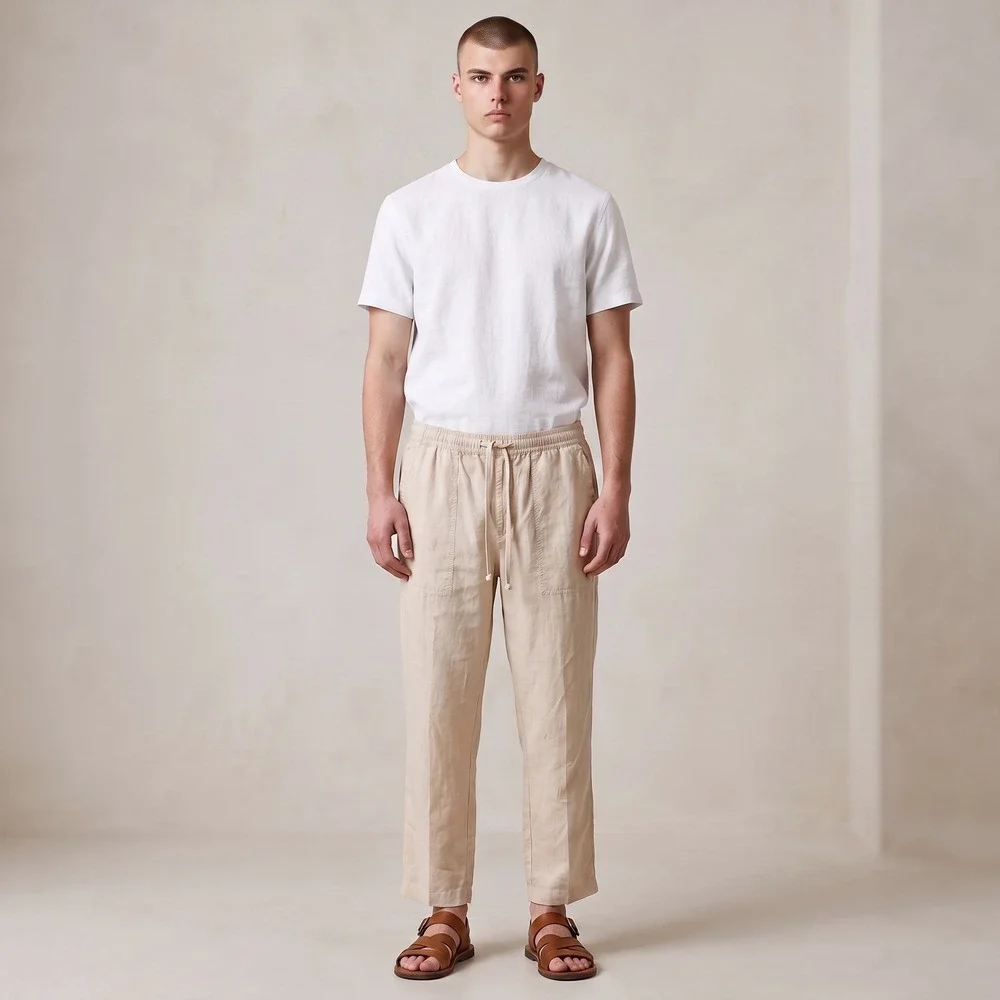Todd Snyder NY Linen Beach Pants Men XL Oatmeal Natural Drawstring Cropped
